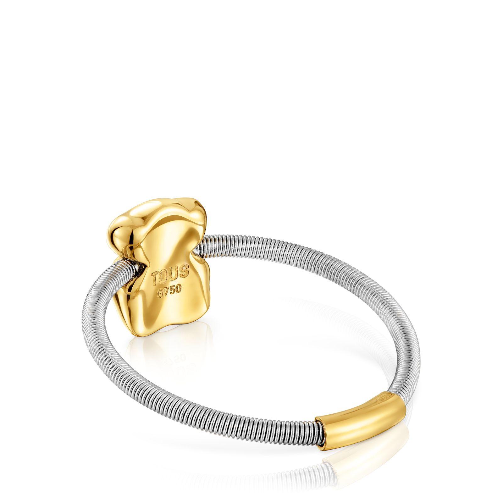Anillo oso pequeño de oro y acero Mesh Tube-1