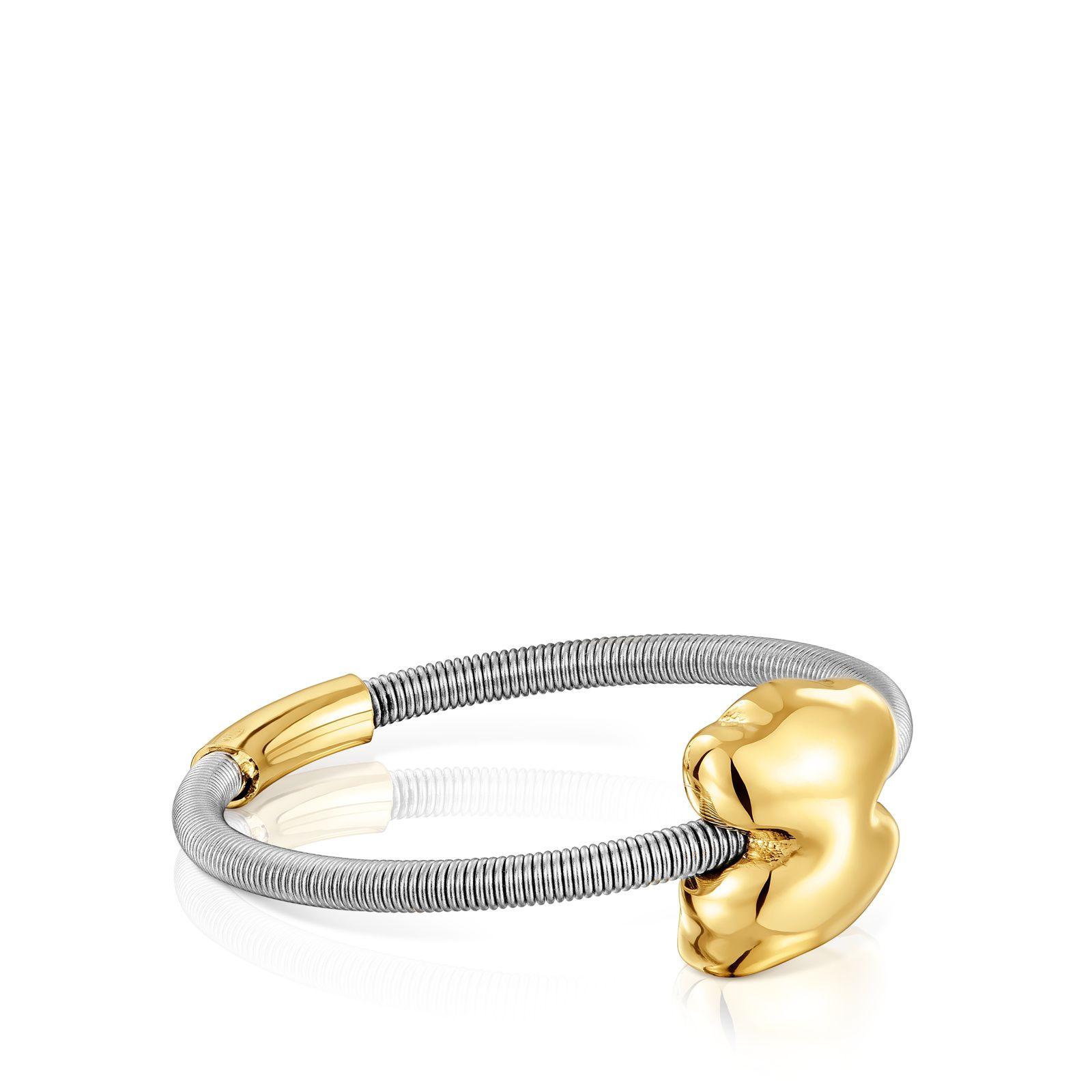 Anillo oso pequeño de oro y acero Mesh Tube-2