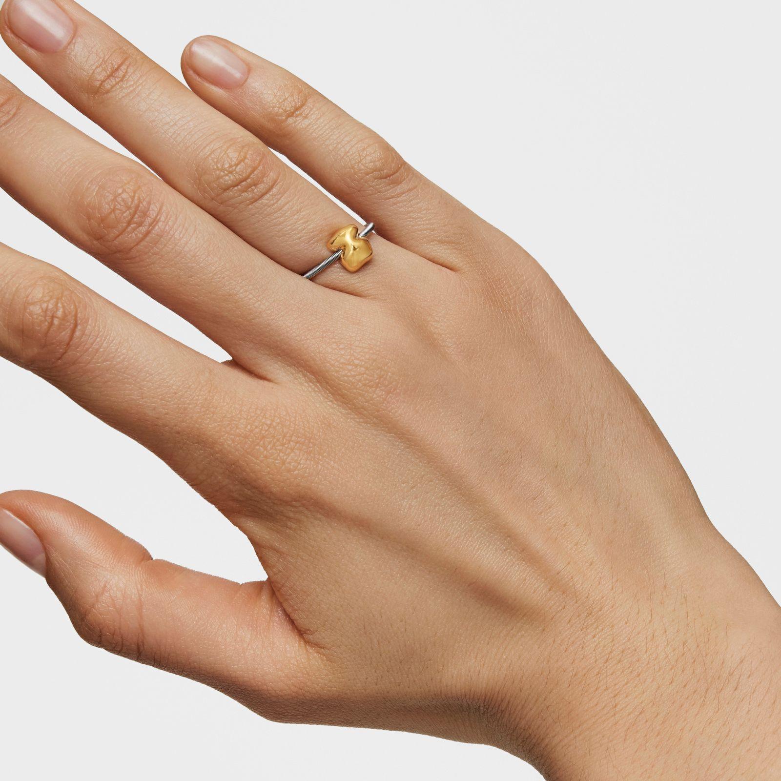 Anillo oso pequeño de oro y acero Mesh Tube-3
