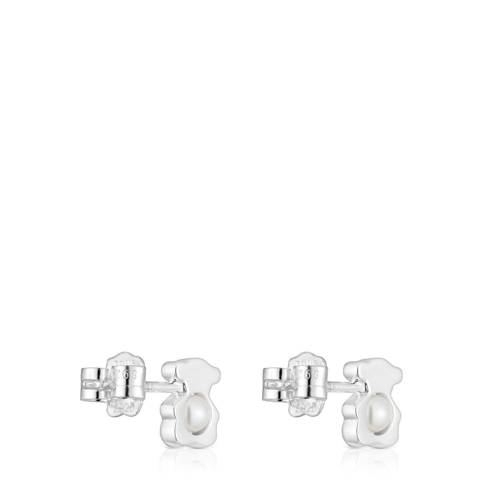 Aros pequeños oso de plata con perlas cultivadas 8 mm I-Bear-2
