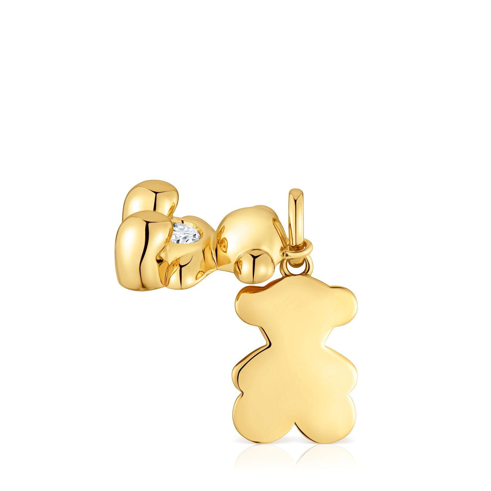 Colgante doble oso con baño de oro 18 kt sobre plata y diamante creado en laboratorio Bold Bear-3