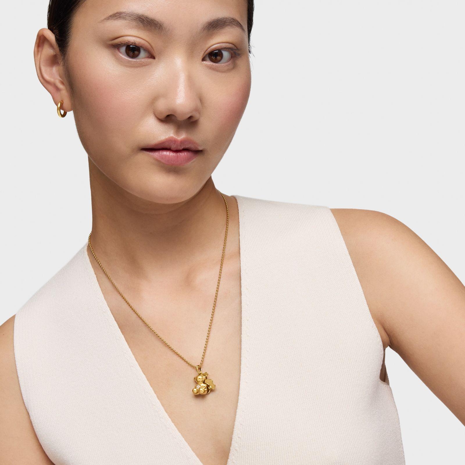 Colgante doble oso con baño de oro 18 kt sobre plata y diamante creado en laboratorio Bold Bear-4