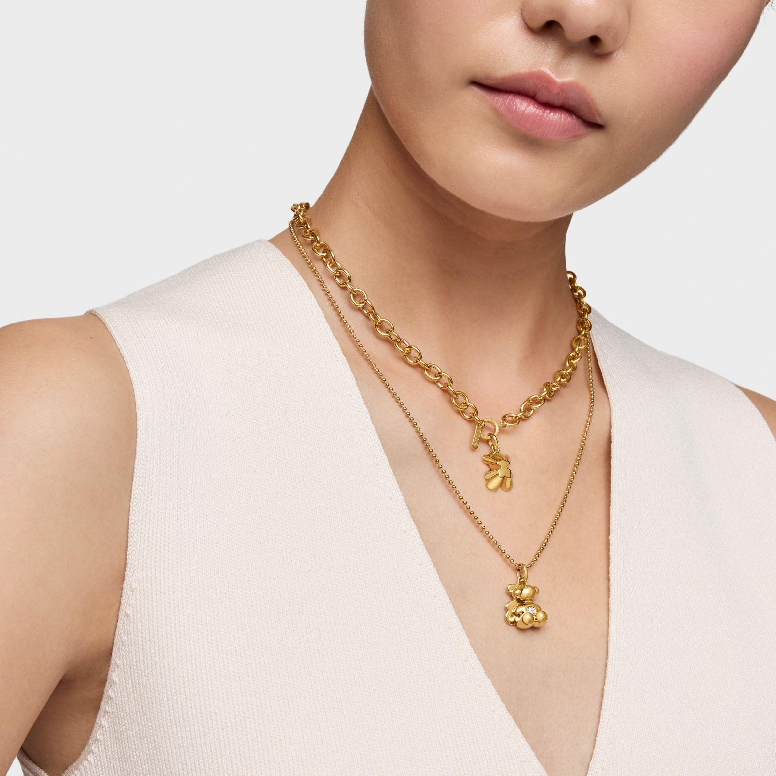 Colgante doble oso con baño de oro 18 kt sobre plata y diamante creado en laboratorio Bold Bear-5