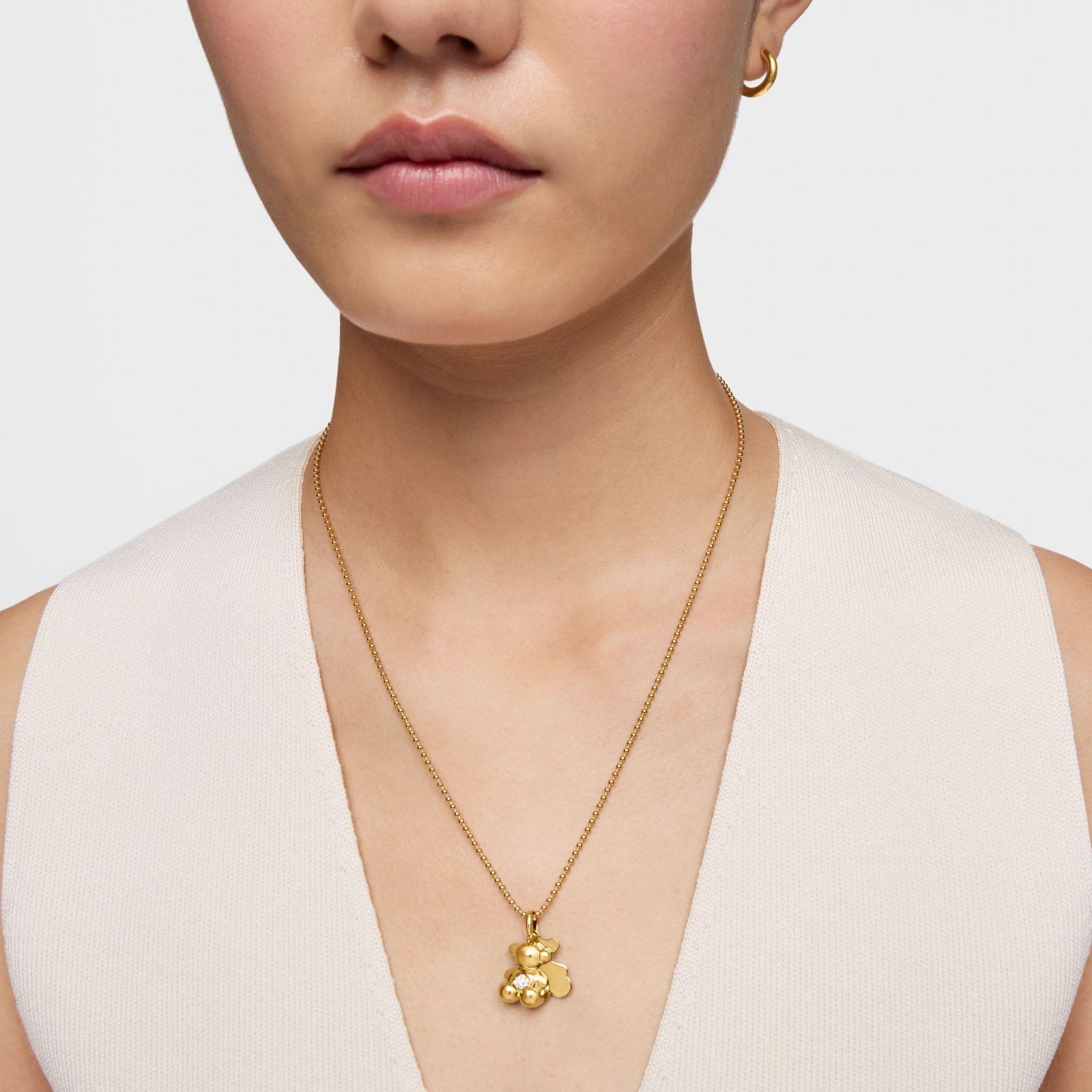 Colgante doble oso con baño de oro 18 kt sobre plata y diamante creado en laboratorio Bold Bear-6