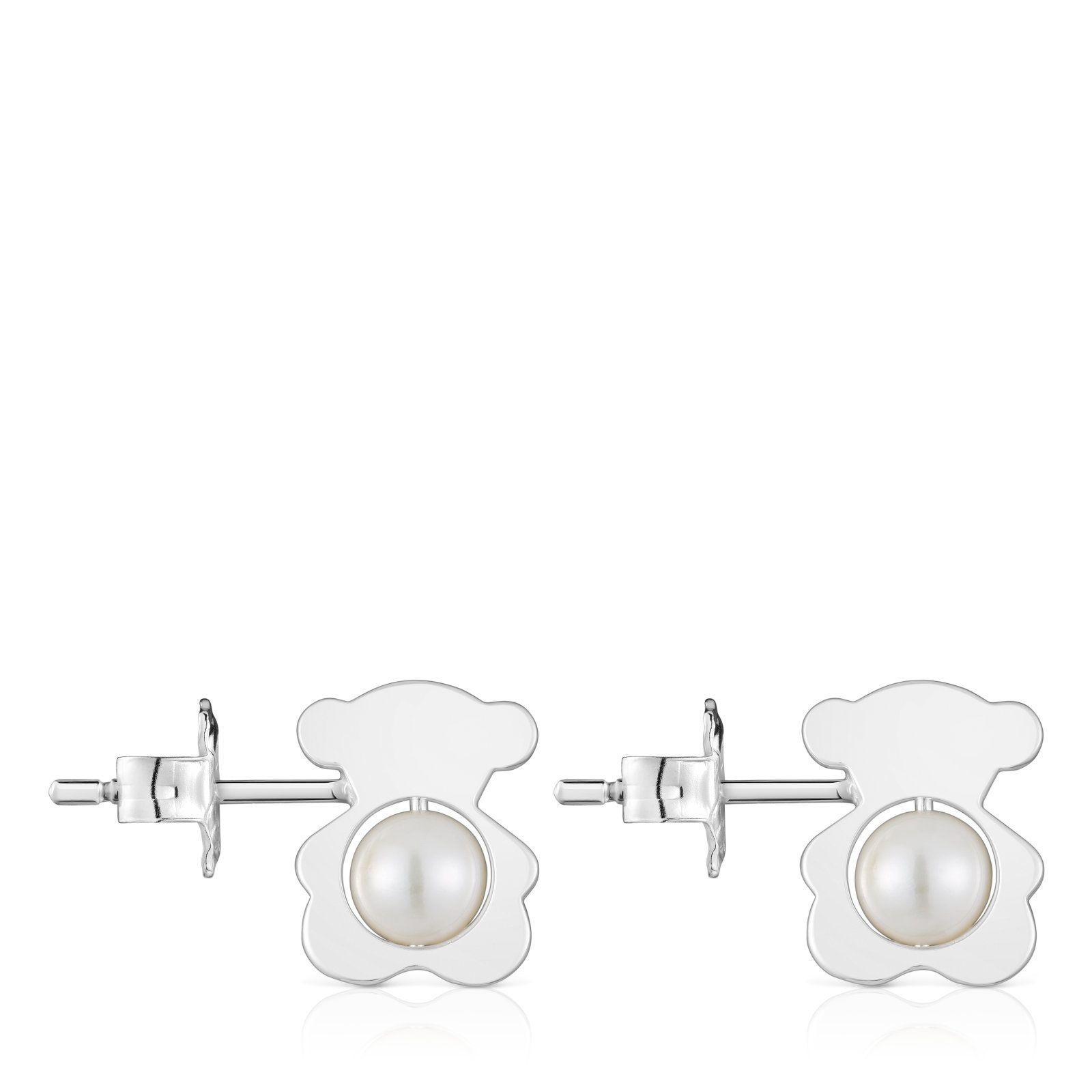 Aros oso de plata con perlas cultivadas 12 mm I-Bear-1