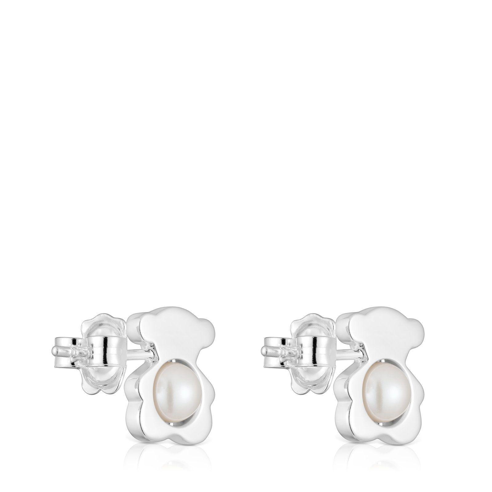 Aros oso de plata con perlas cultivadas 12 mm I-Bear-2