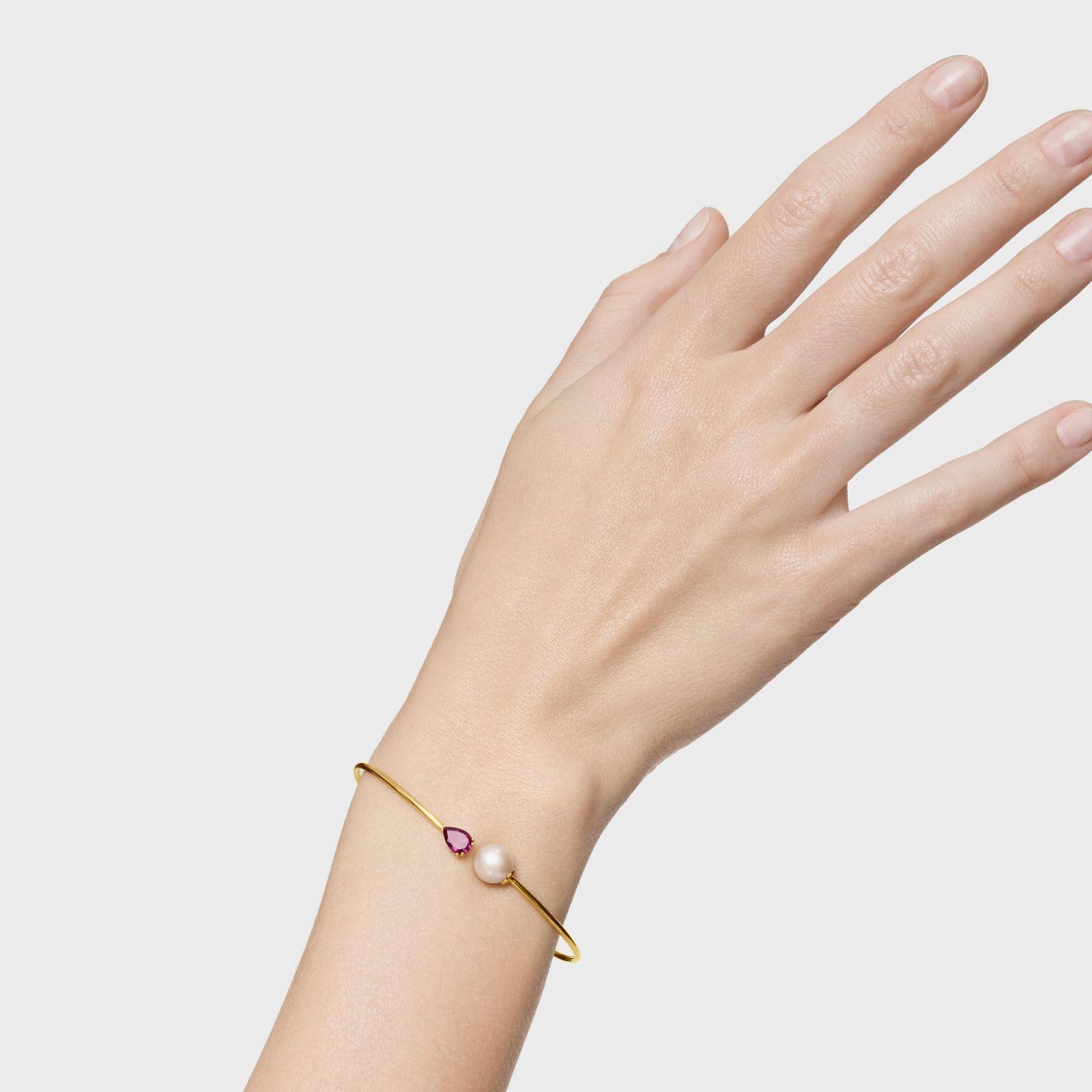 Pulsera esclava de oro, rodolita y perla cultivada Ivette-5