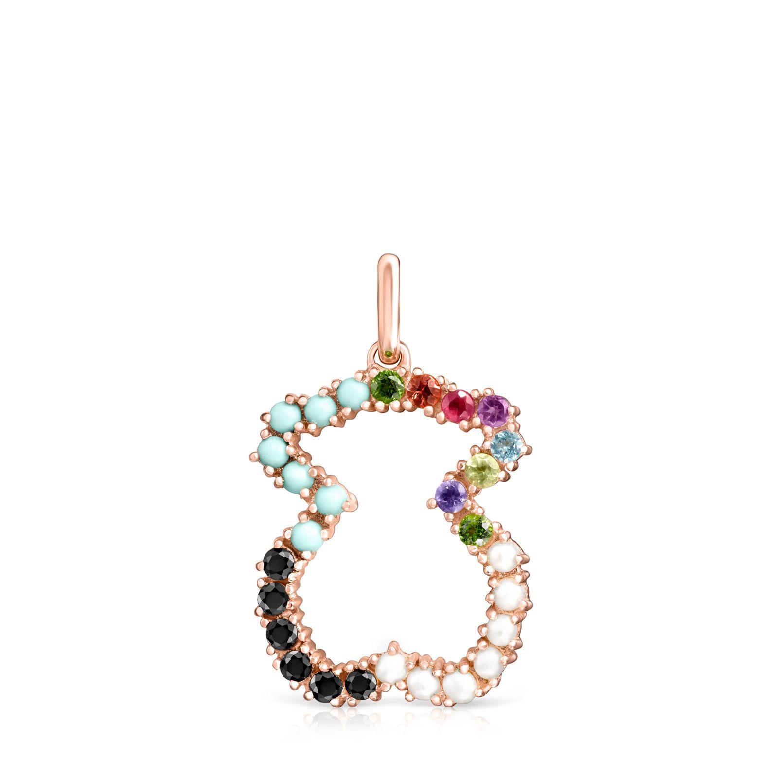 Colgante Tous Straight oso de Plata Vermeil rosa con Gemas-0