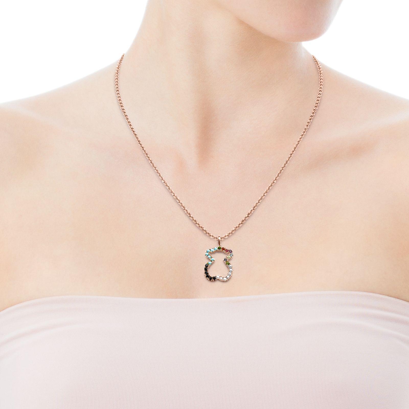 Colgante Tous Straight oso de Plata Vermeil rosa con Gemas-3