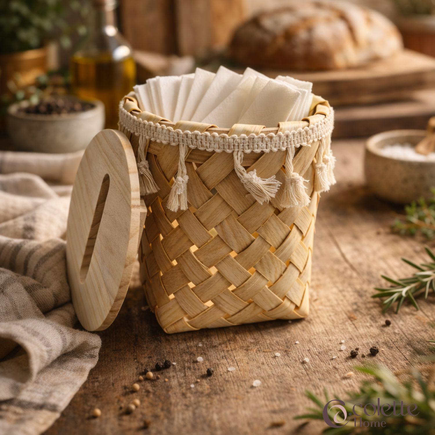 Servilletero Tejido Madera con Aplicaciones estilo Boho-3