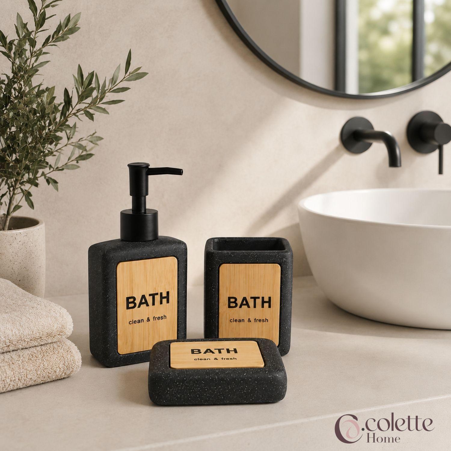 Set De Accesorios De Baño 3 piezas Ceramica Bath Black-2