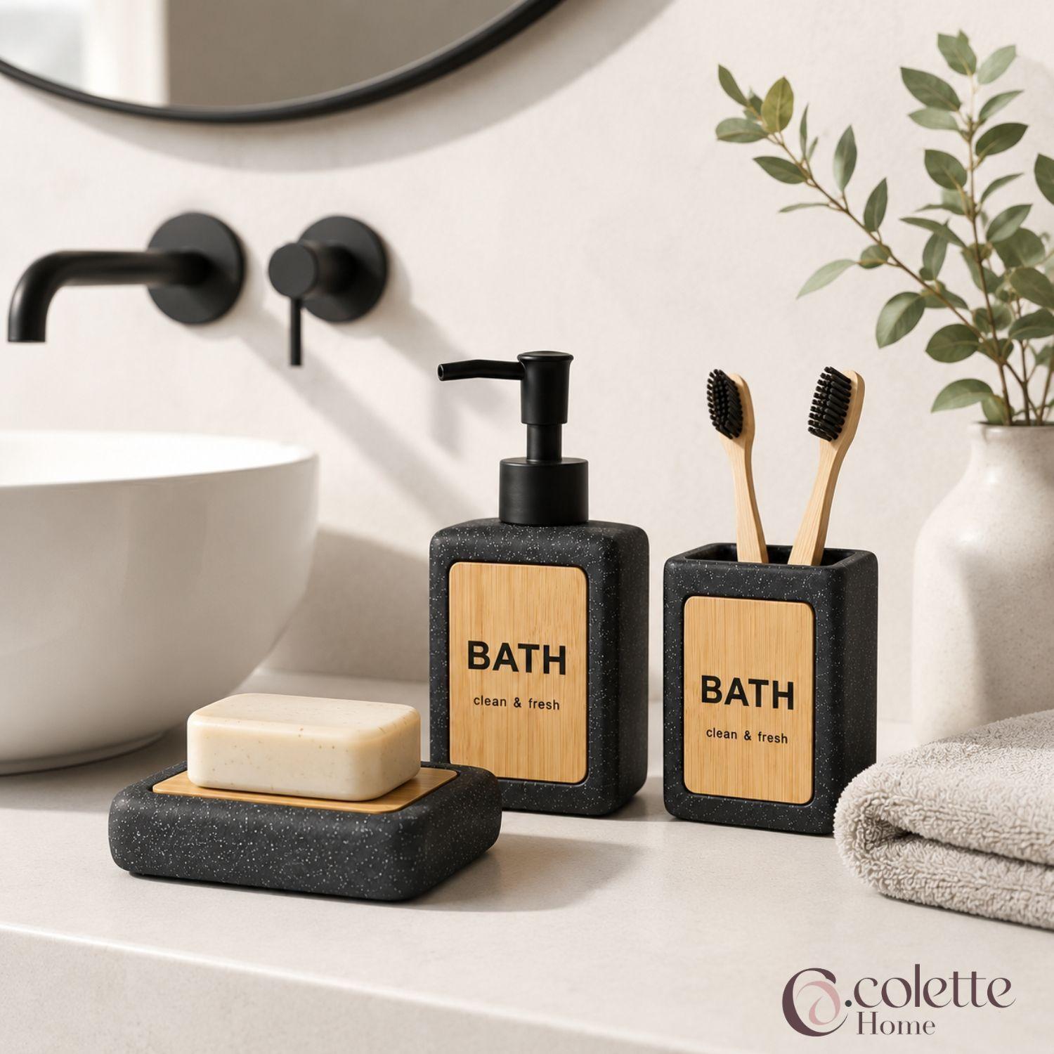 Set De Accesorios De Baño 3 piezas Ceramica Bath Black-3