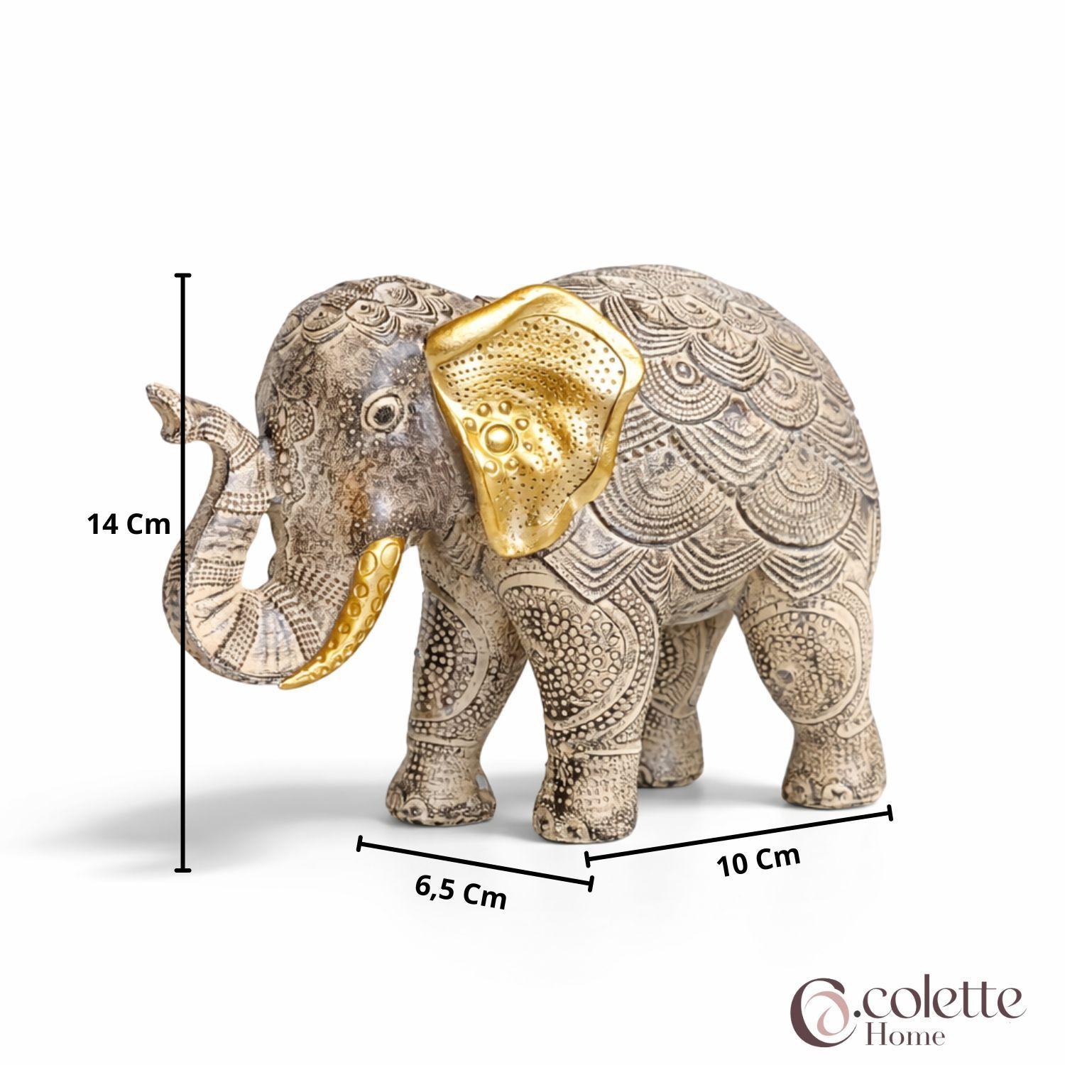 Figura Decorativa Adorno Elefante Desierto Grande Beige/Dorado-4