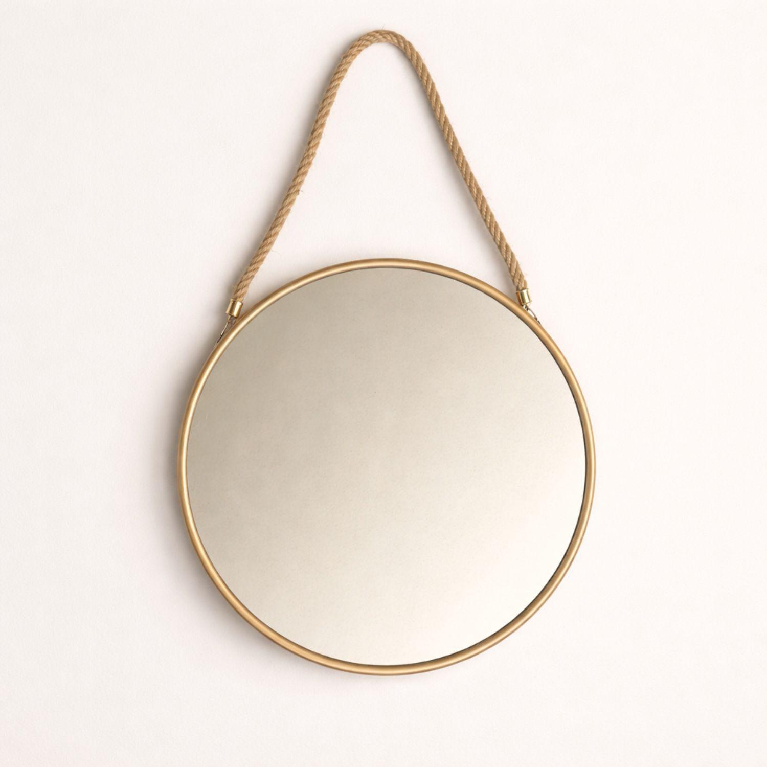Espejo Decorativo y Funcional Circular Noruega Dorado / Yute-0