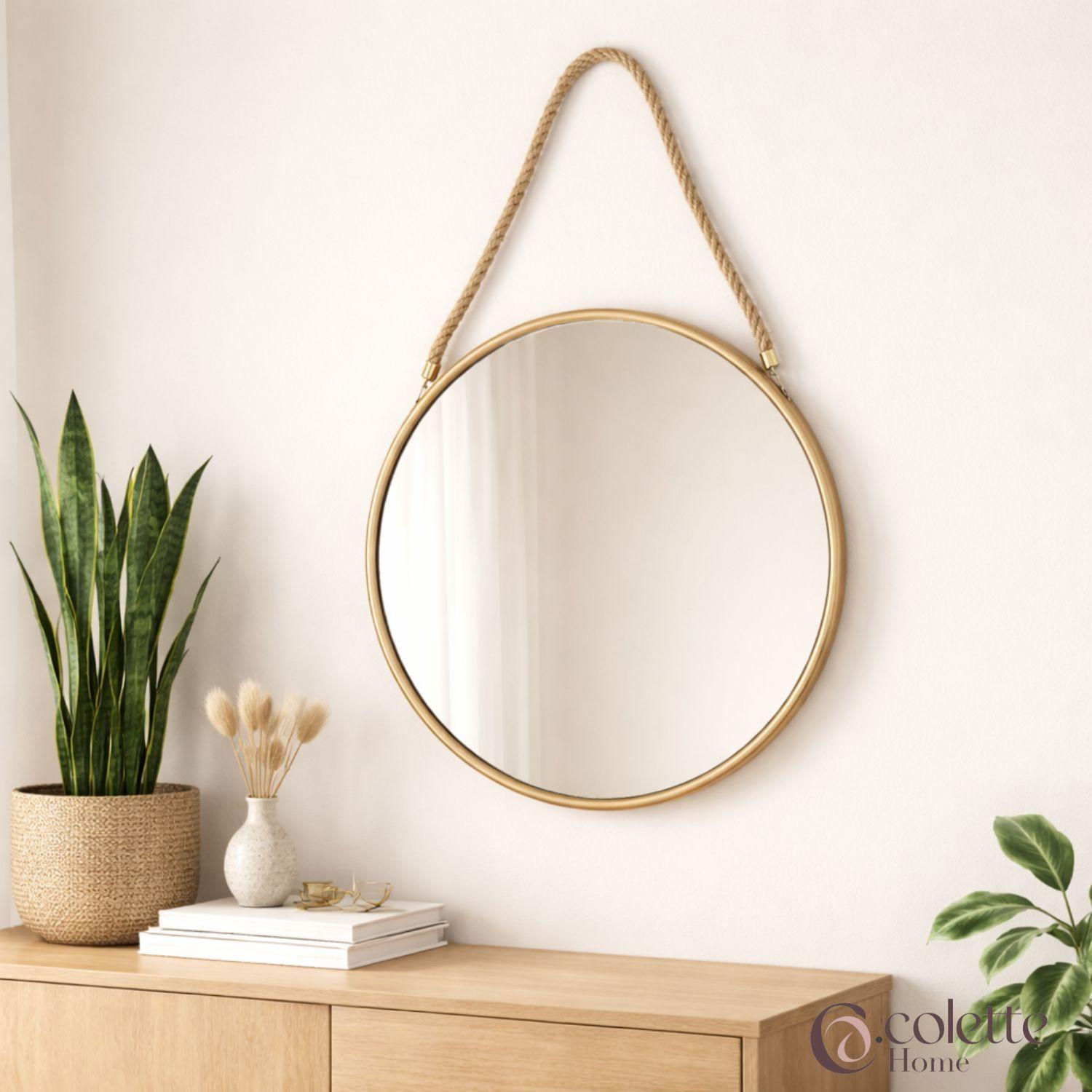 Espejo Decorativo y Funcional Circular Noruega Dorado / Yute-1