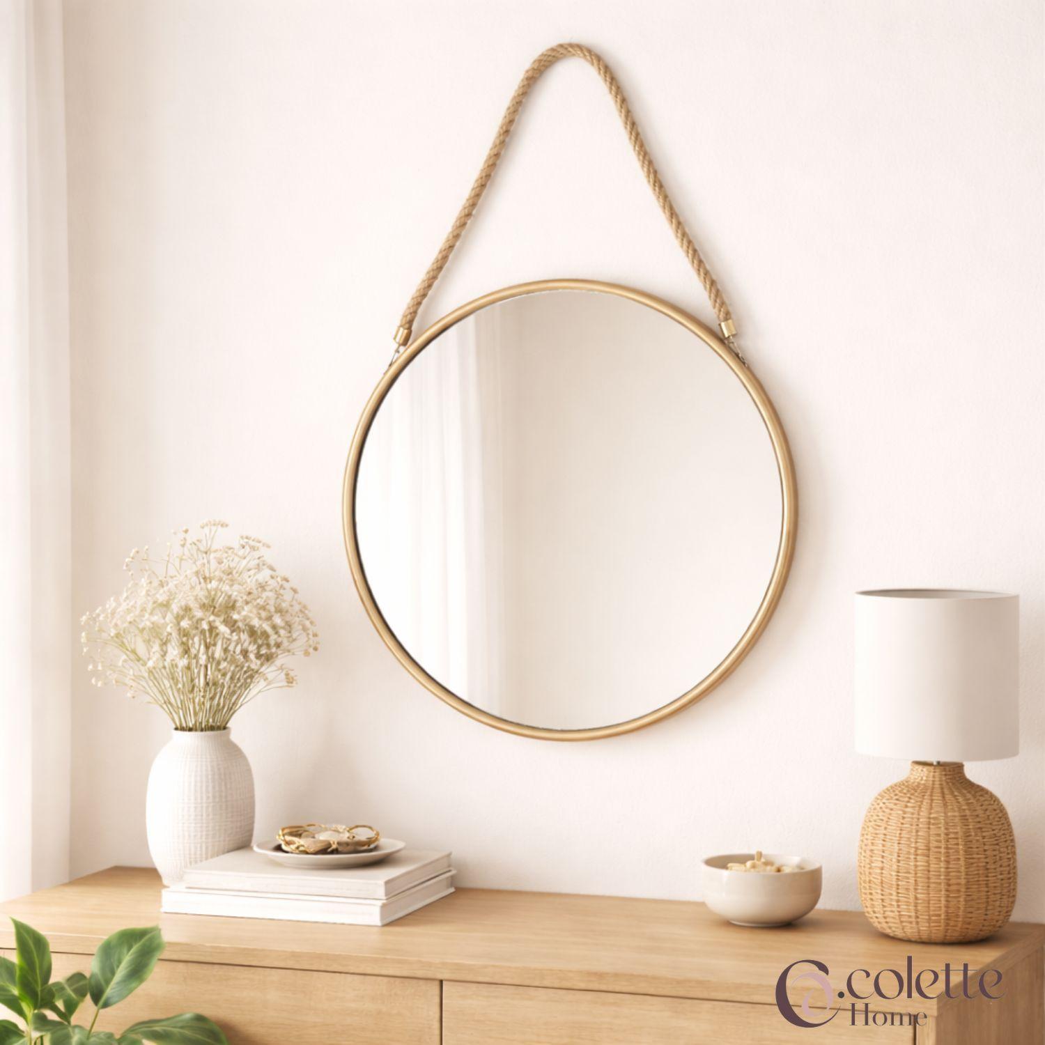Espejo Decorativo y Funcional Circular Noruega Dorado / Yute-2