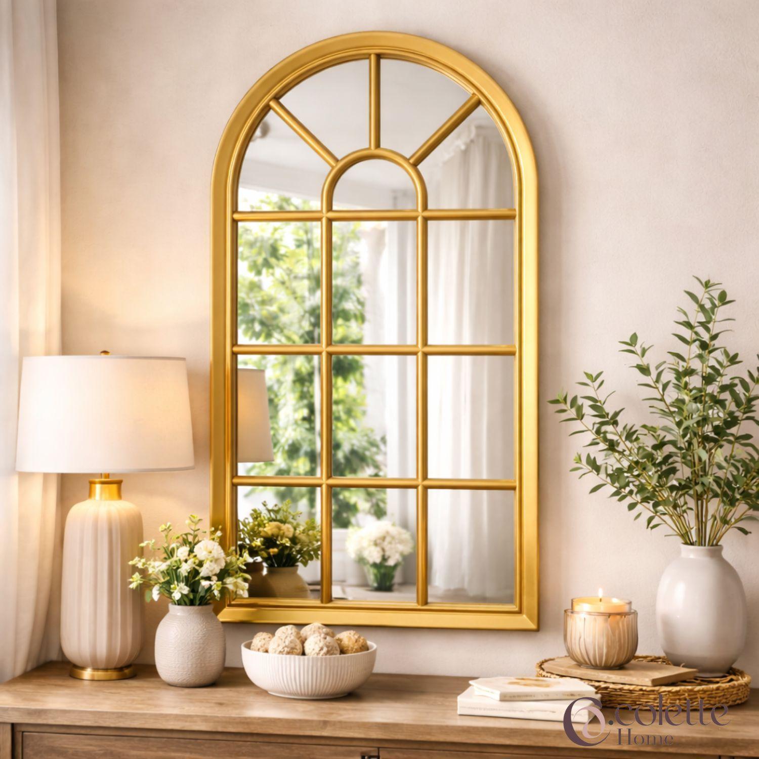 Espejo Decorativo y Funcional Tipo Ventana Farmhouse Dorado-2