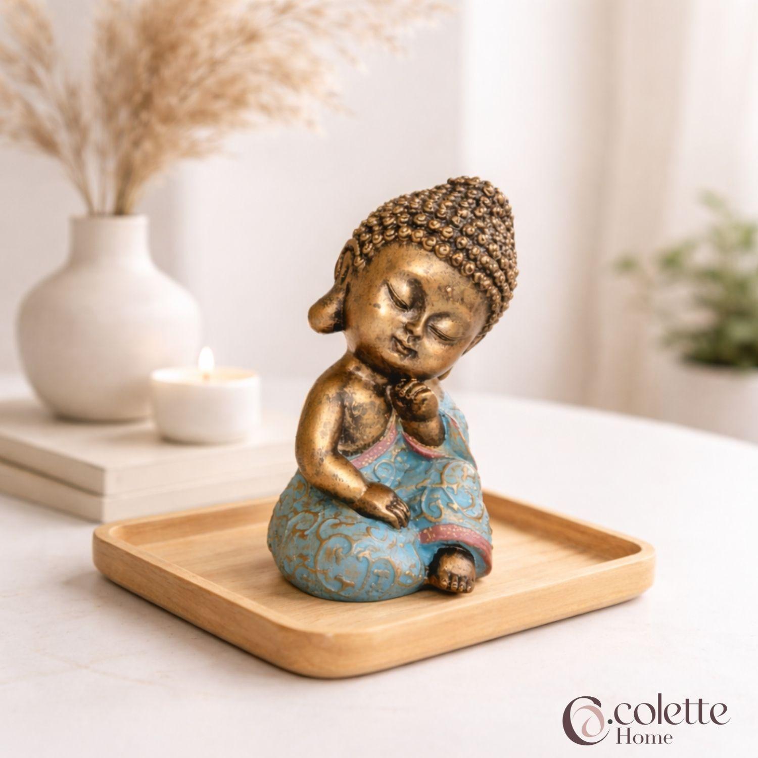 Figura Decorativa Adorno  Resina Baby Buda Shanti Dorado-2