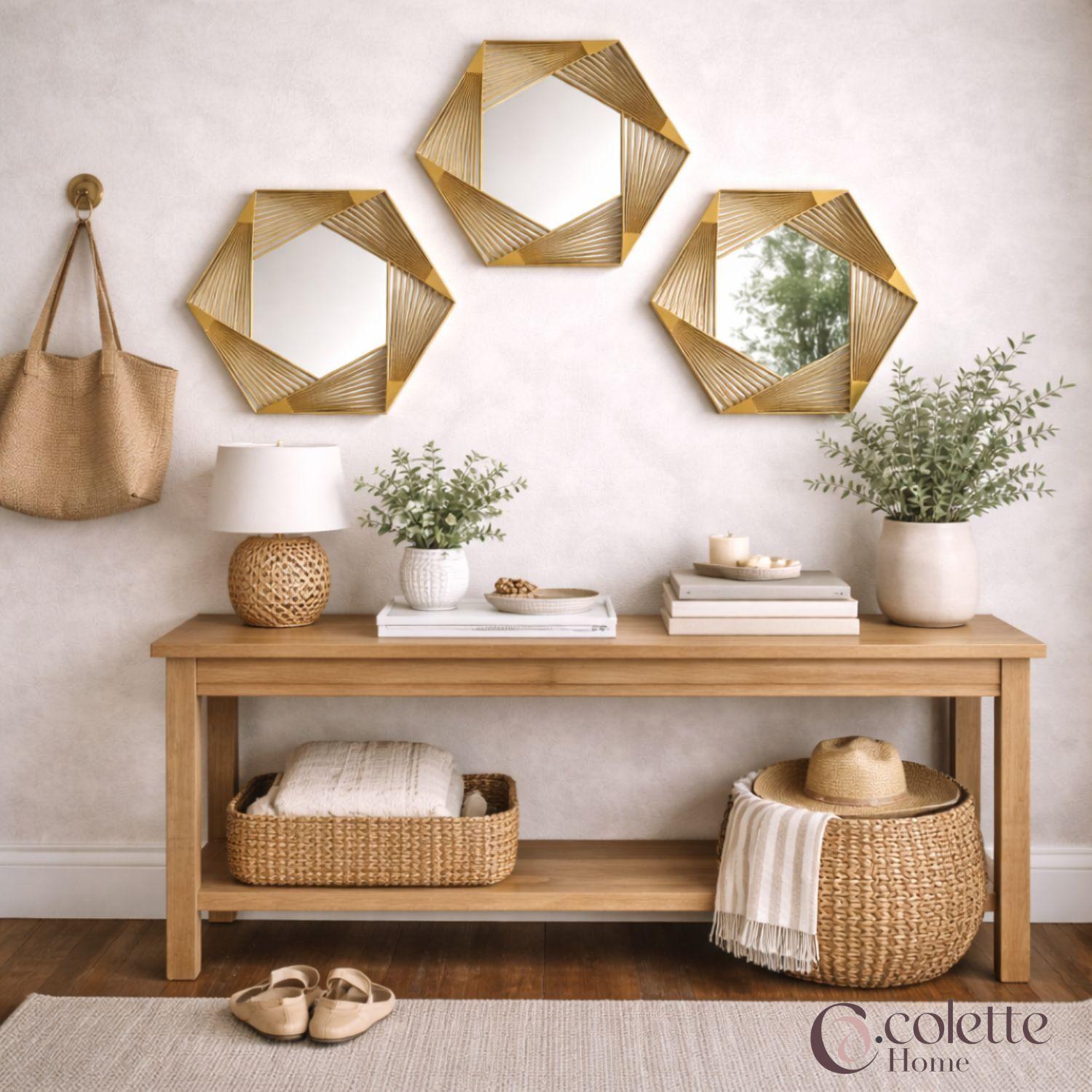 Set de Espejos Elegantes Decorativos y Funcionales  Hexa Dorado-3