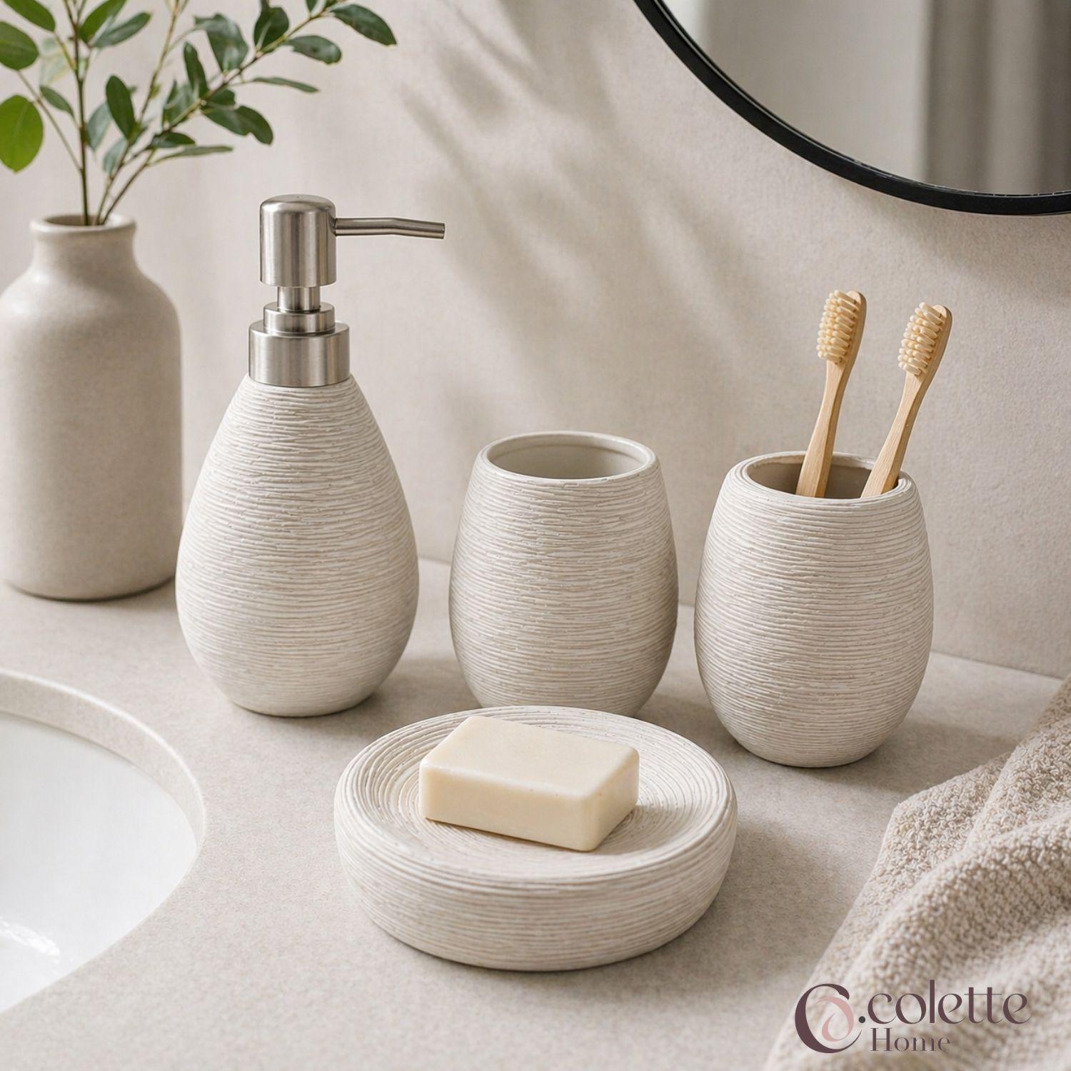 Set Accesorios De Baño 4 Piezas Cerámica Arena-1