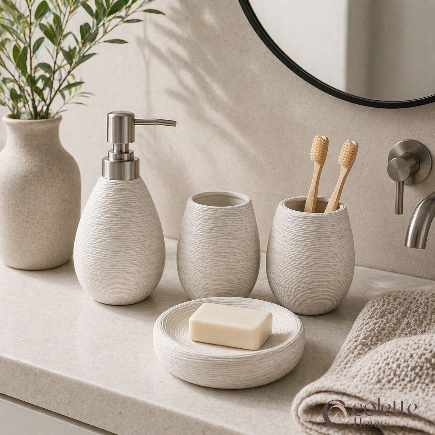 Set Accesorios De Baño 4 Piezas Cerámica Arena-3