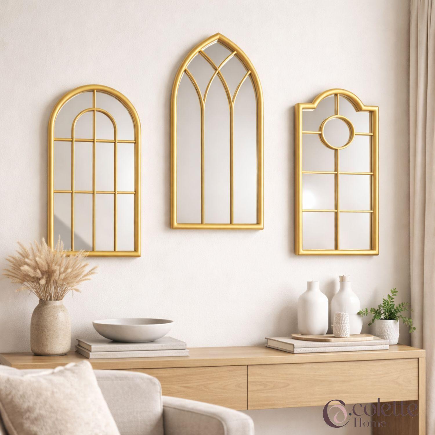 Set de Espejos Elegantes Decorativos Catedral Dorado-2
