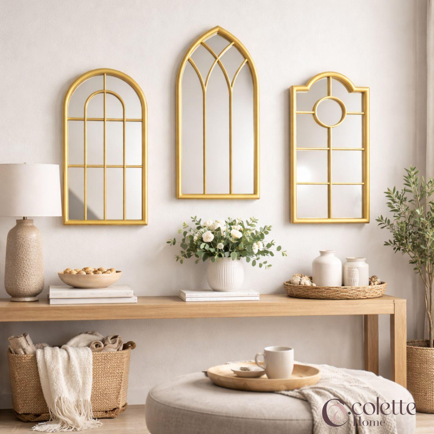 Set de Espejos Elegantes Decorativos Catedral Dorado-3