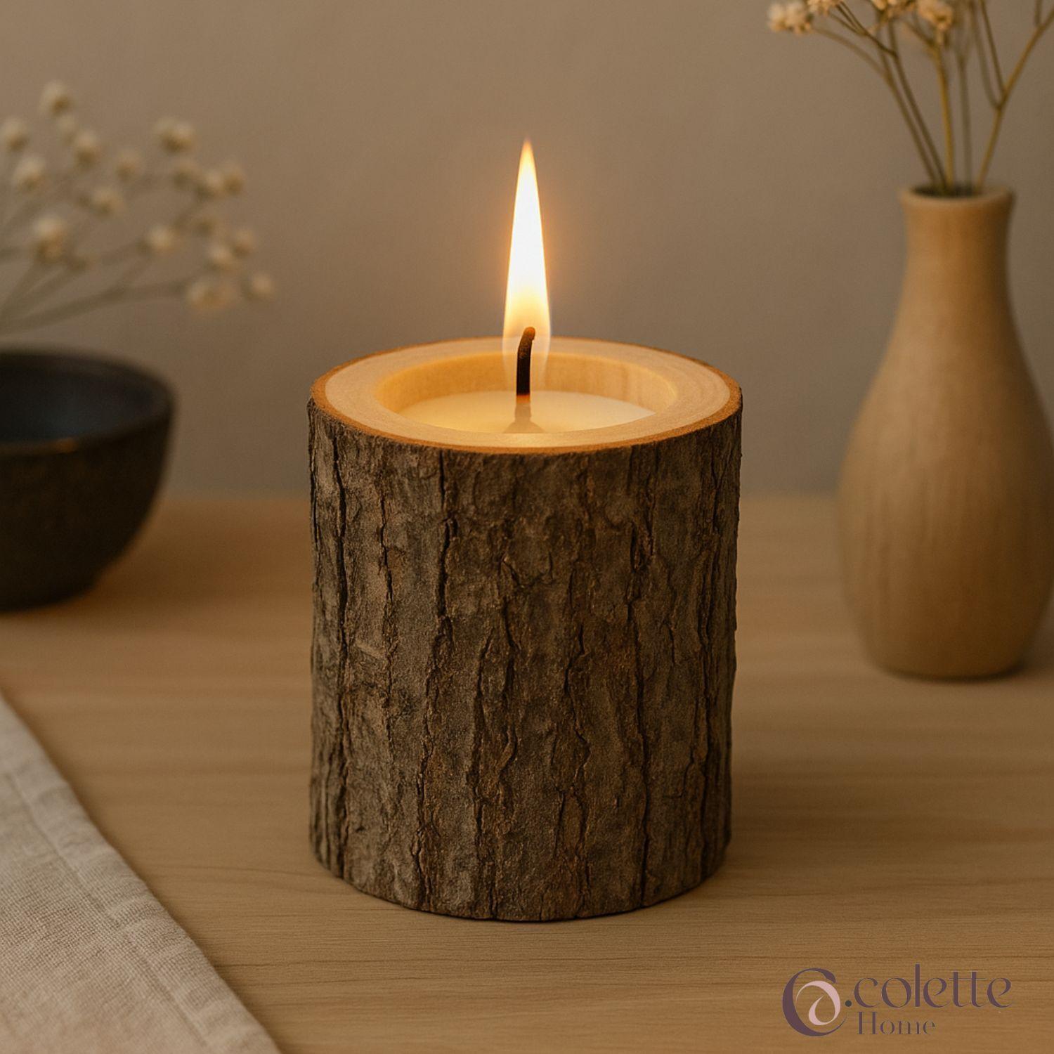 Vela de Cera Rustica en Madera Tronco-2