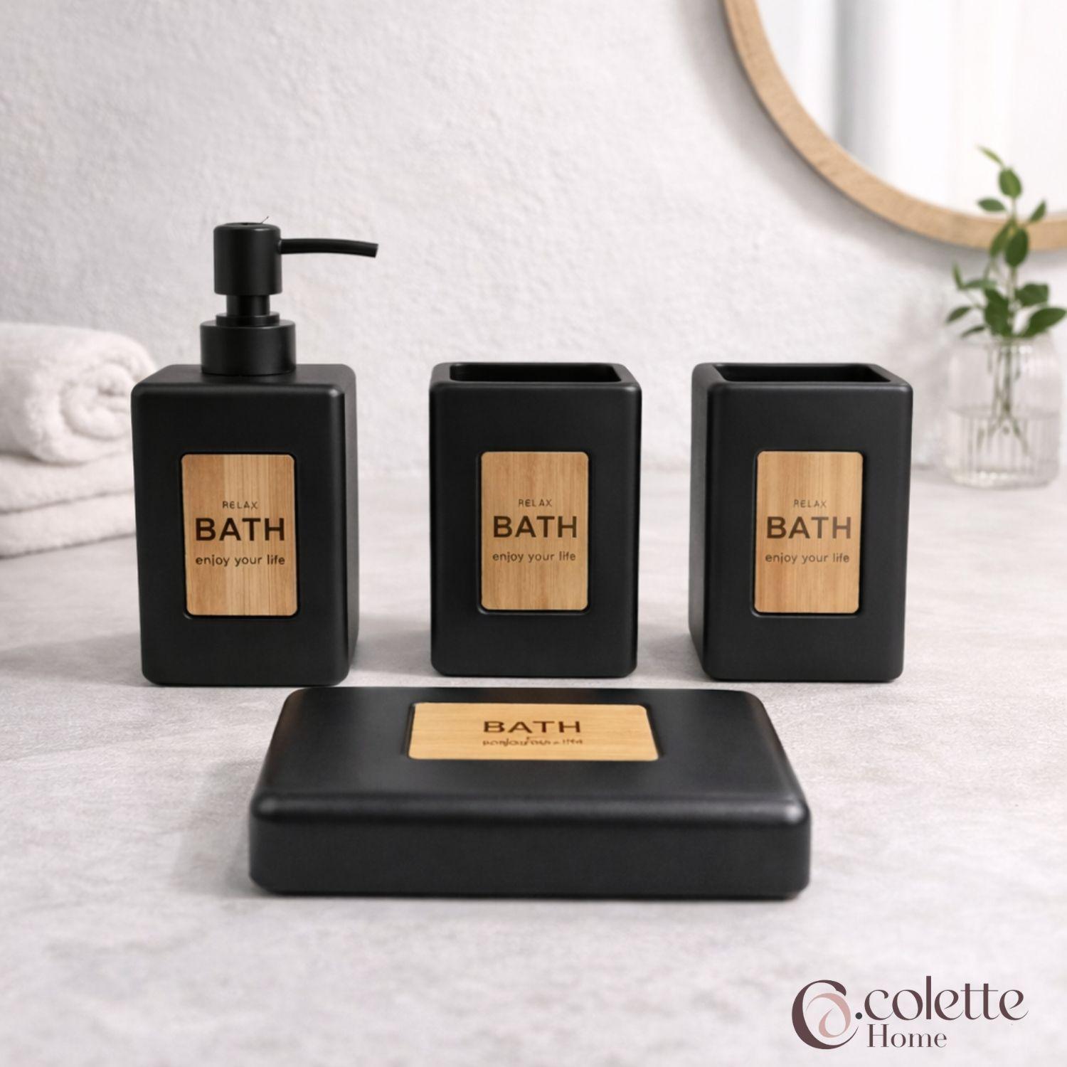 Set De Accesorios De Baño 4 Piezas Cerámica Burbujas Black-2