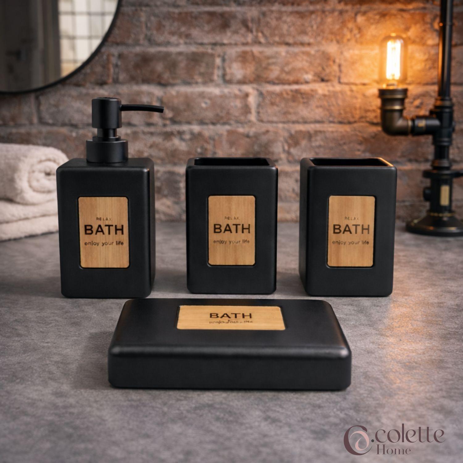 Set De Accesorios De Baño 4 Piezas Cerámica Burbujas Black-3