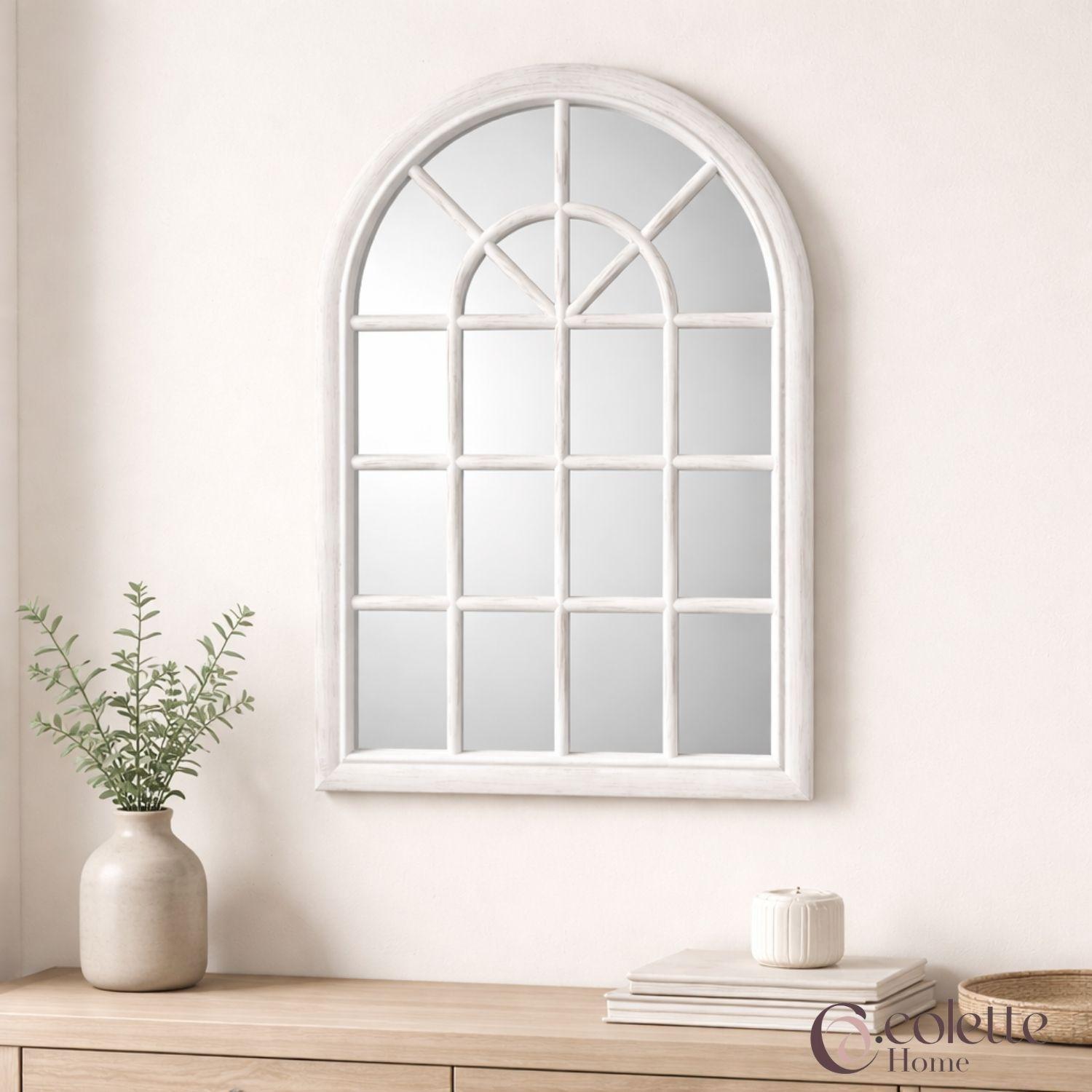 Espejo Decorativo Tipo Ventana Farmhouse Blanco Envejecido-1