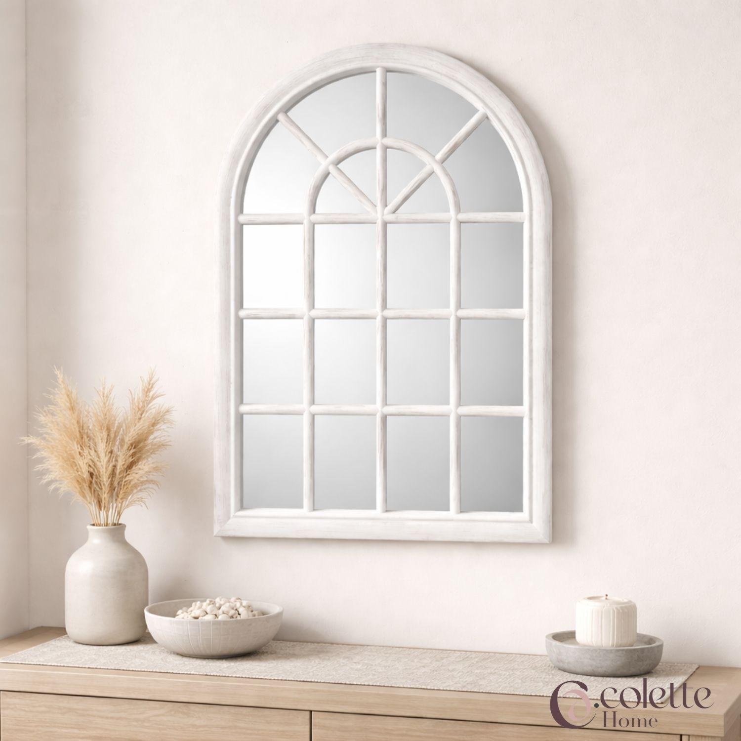 Espejo Decorativo Tipo Ventana Farmhouse Blanco Envejecido-2