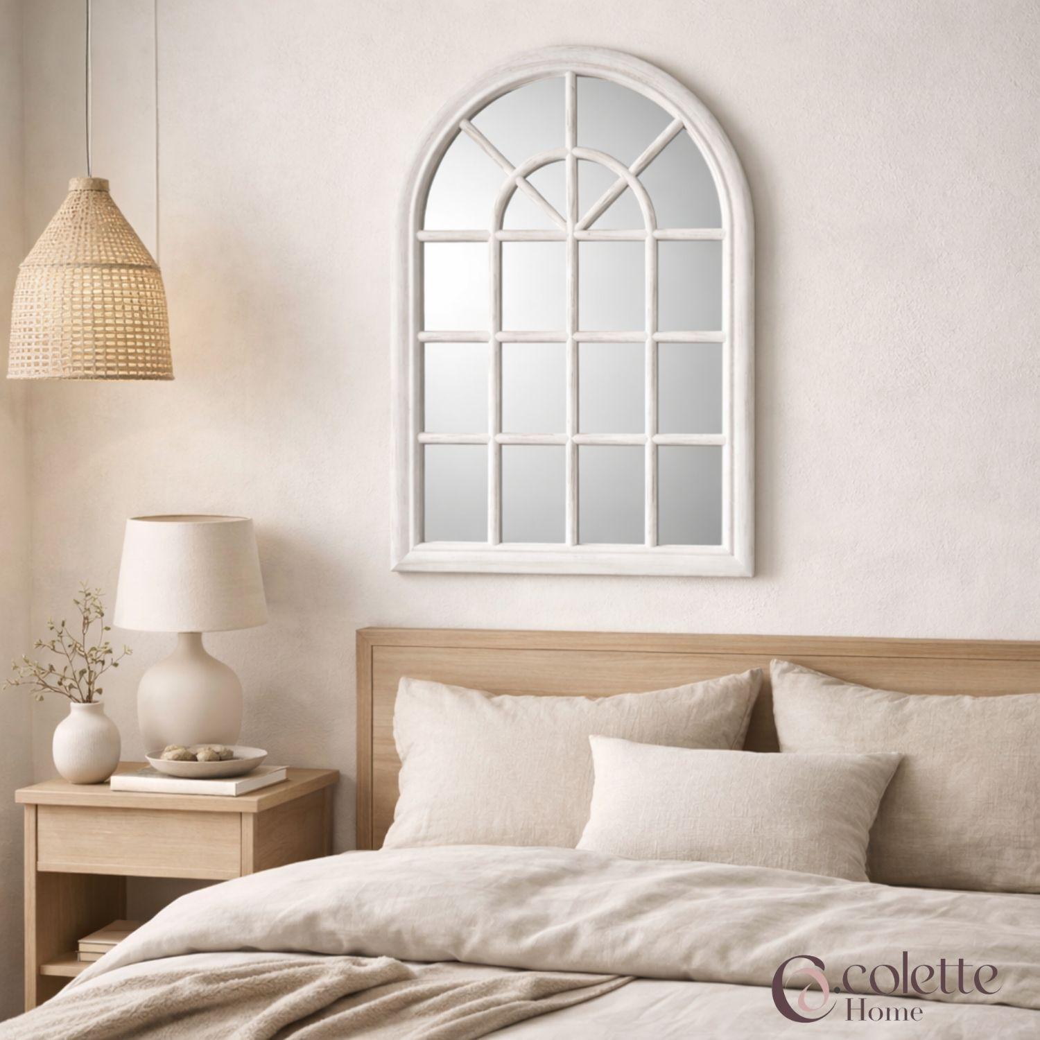 Espejo Decorativo Tipo Ventana Farmhouse Blanco Envejecido-3