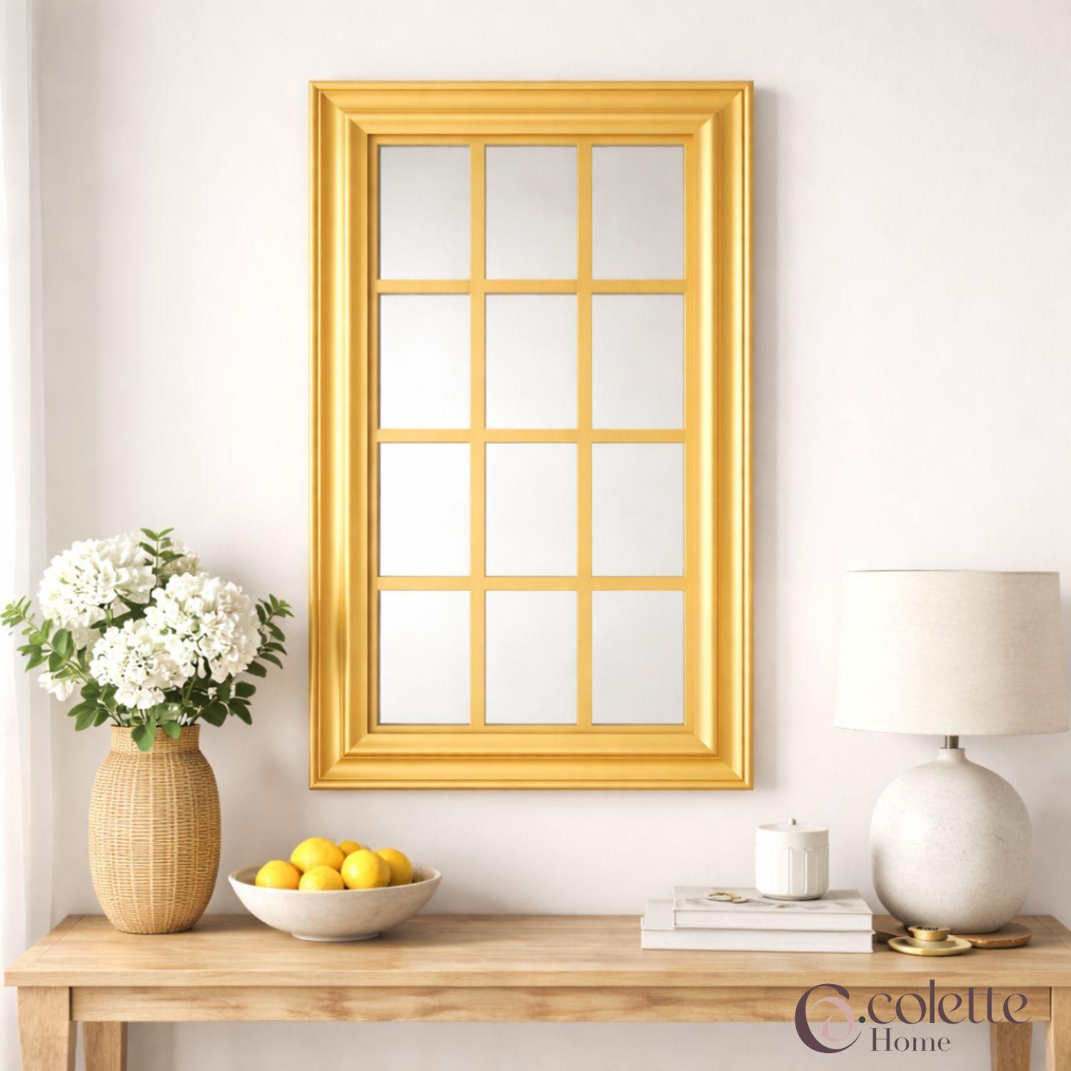 Espejo Decorativo y Funcional Tipo Ventana Rectangular Farmhouse Dorado-2