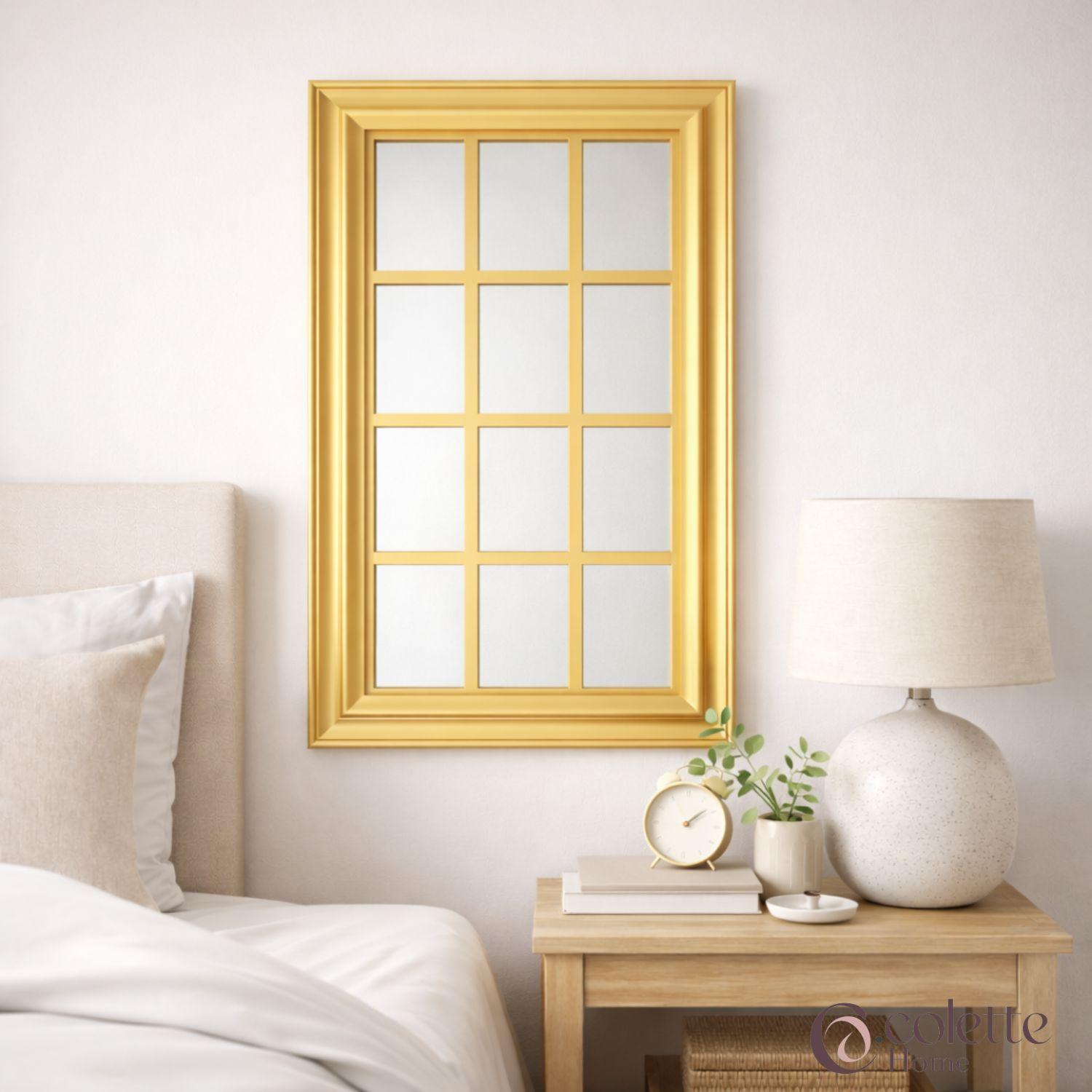 Espejo Decorativo y Funcional Tipo Ventana Rectangular Farmhouse Dorado-3