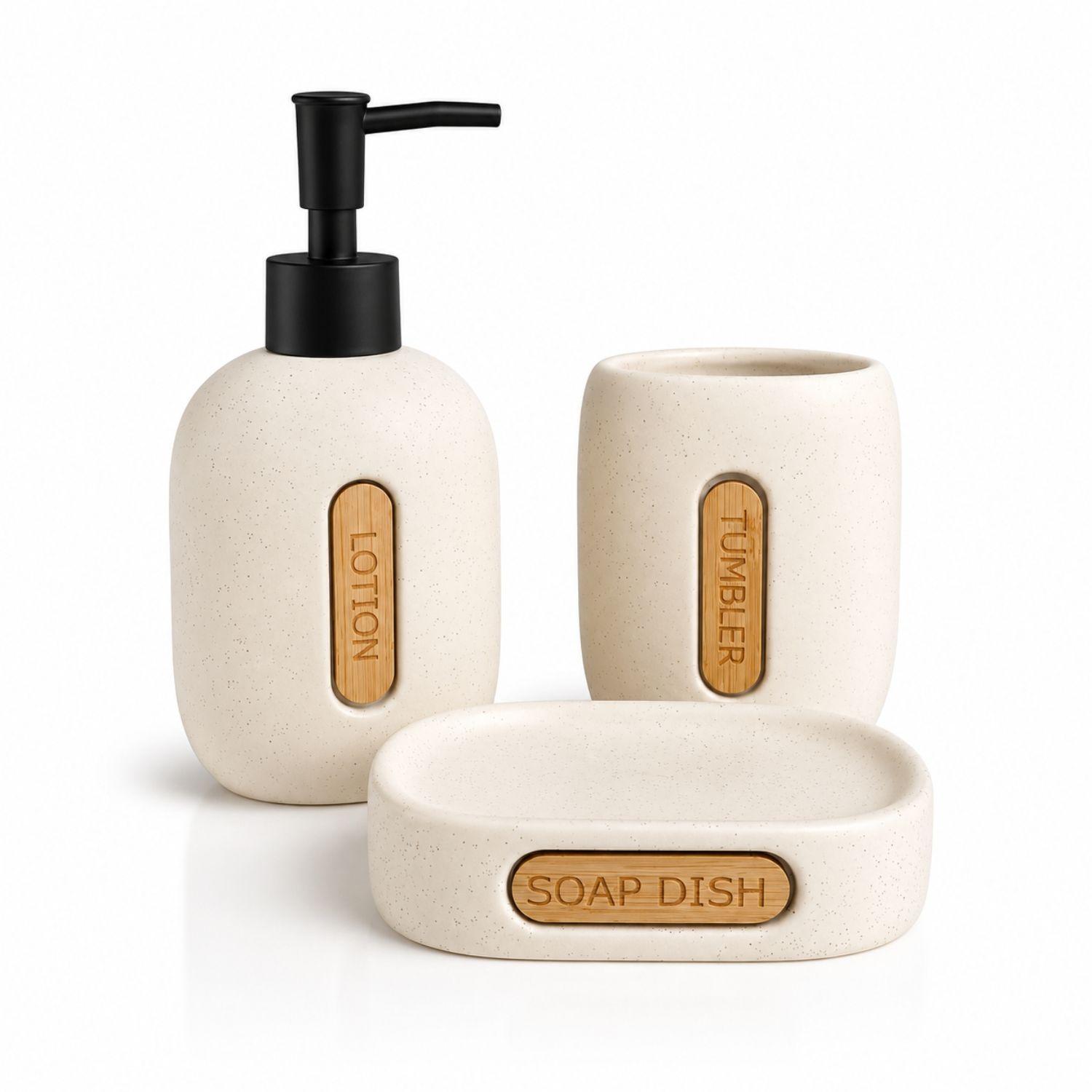 Set De Accesorios De Ba o Cer mica 3 Piezas Harmony Beige-0