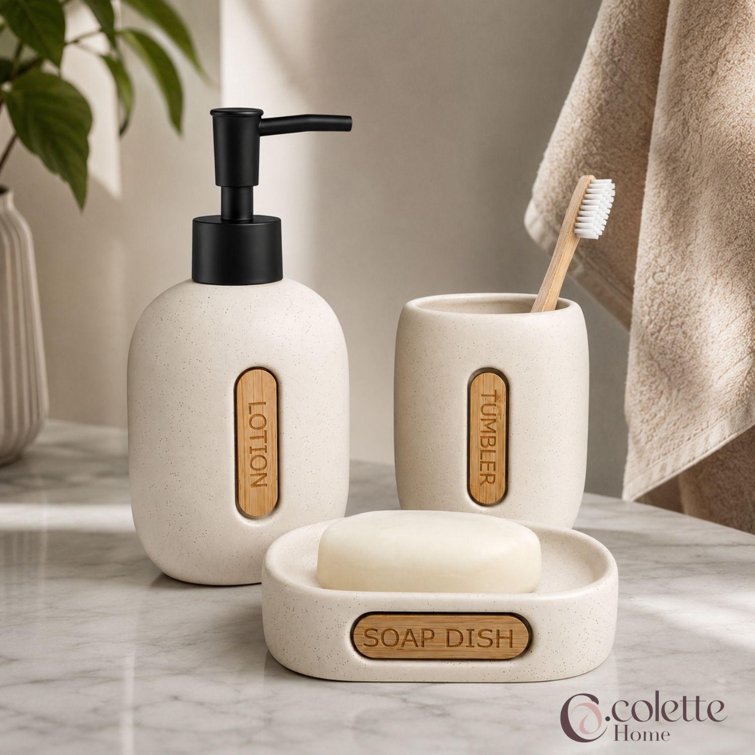 Set De Accesorios De Ba o Cer mica 3 Piezas Harmony Beige-1