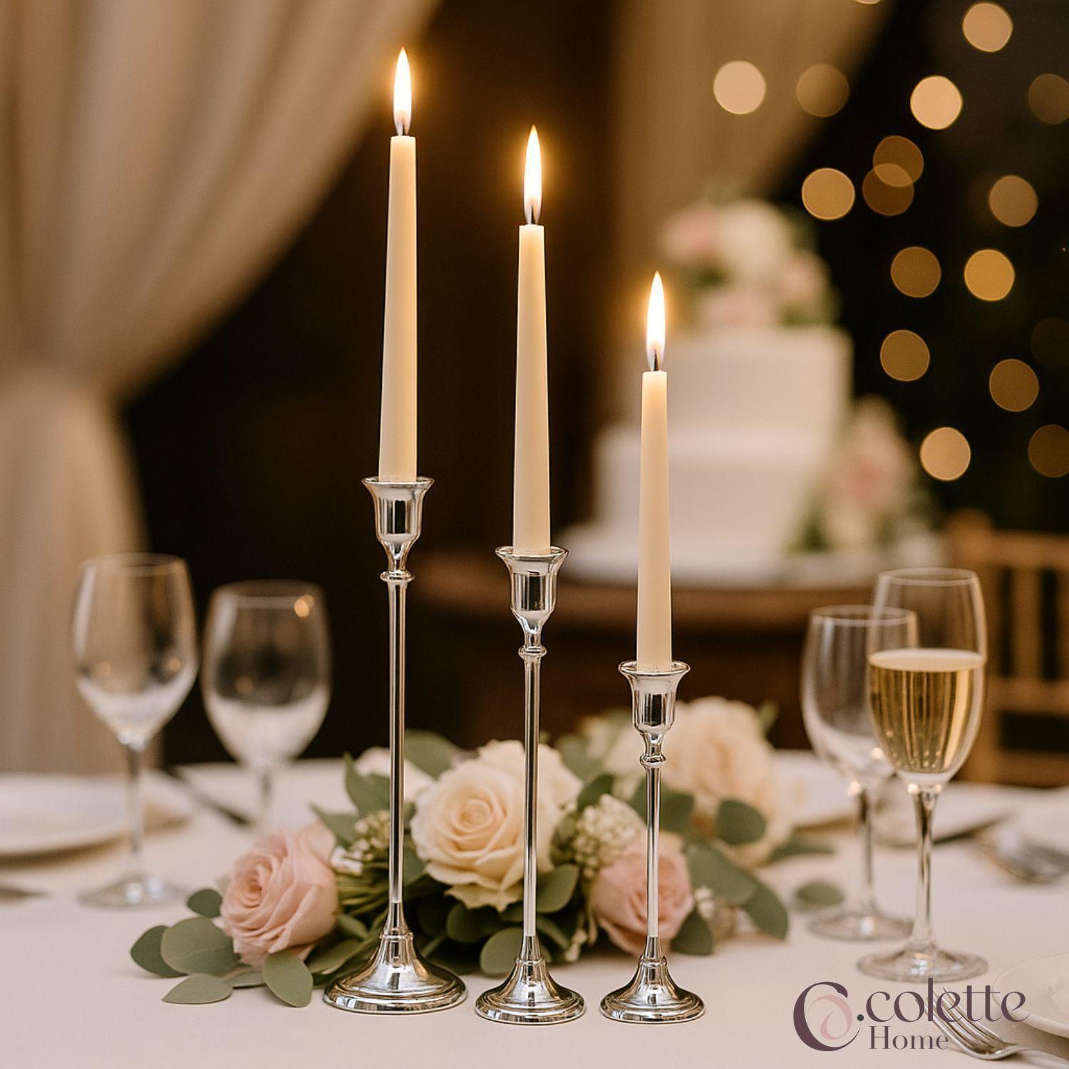 Set de Porta Velas Candelabro Elegante Plateado Mónaco-3