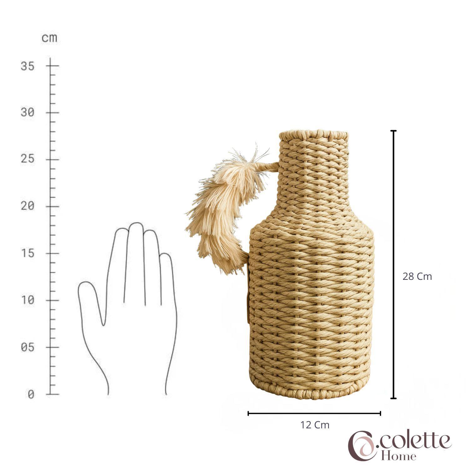 Florero Jarrón Adorno Tejido Fibras Naturales Aplicación Pluma Fiorella-3