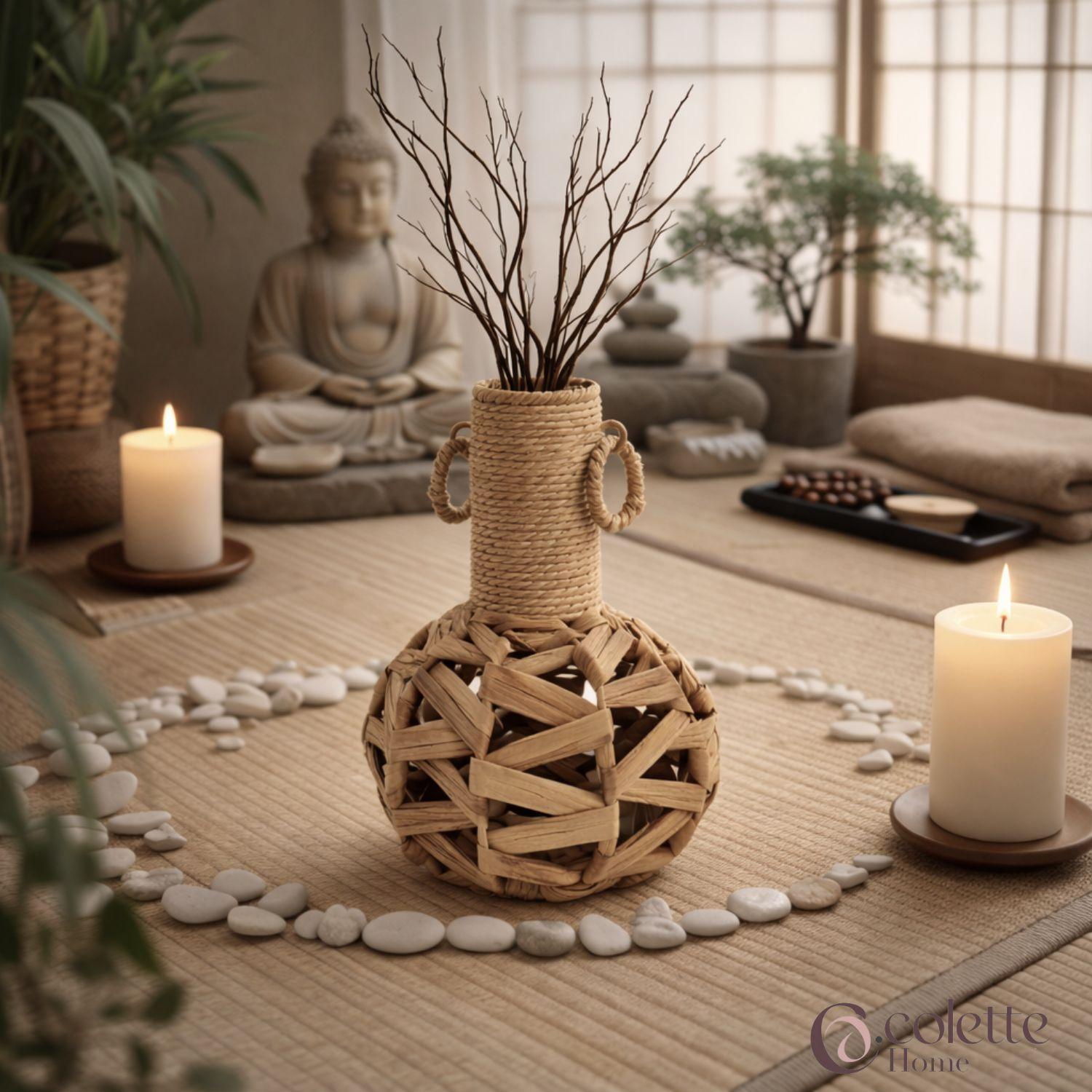 Florero Jarron Adorno Tejido Yute Boho Natural-2