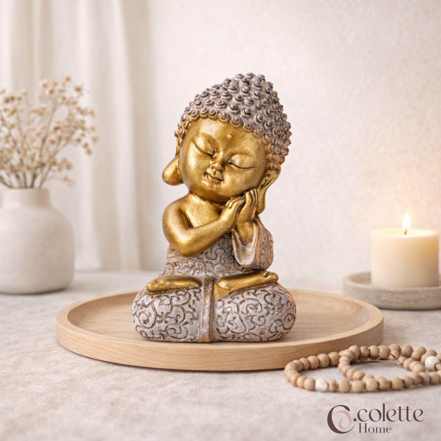 Figura Decorativa Adorno Resina Buda Dharma Dorado-2