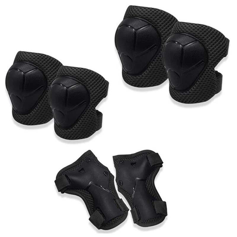Set De Protección Negro Casco Rodillera Codera Muñequera-2
