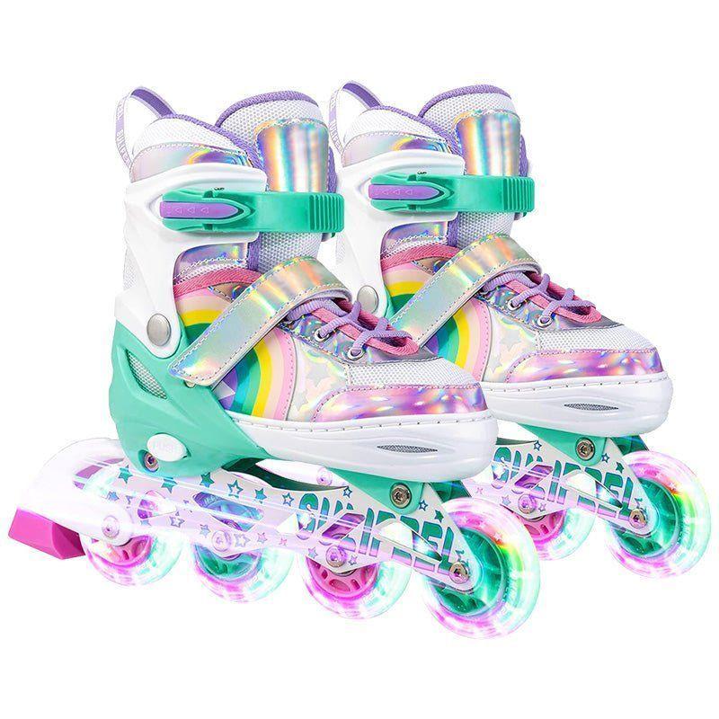 Patines En Linea Niñas Roller Ajustable Arcoiris Turquesa Ruedas Led-0