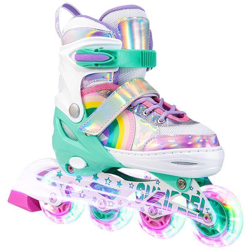 Patines En Linea Niñas Roller Ajustable Arcoiris Turquesa Ruedas Led-1