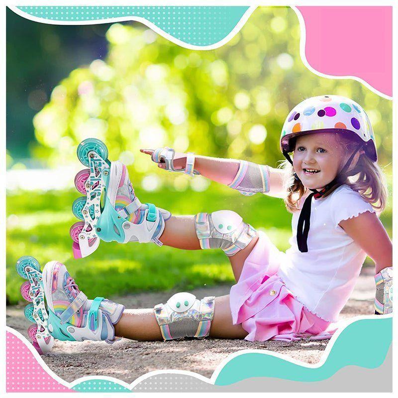 Patines En Linea Niñas Roller Ajustable Arcoiris Turquesa Ruedas Led-2