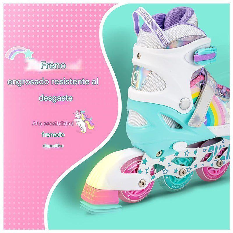 Patines En Linea Niñas Roller Ajustable Arcoiris Turquesa Ruedas Led-6