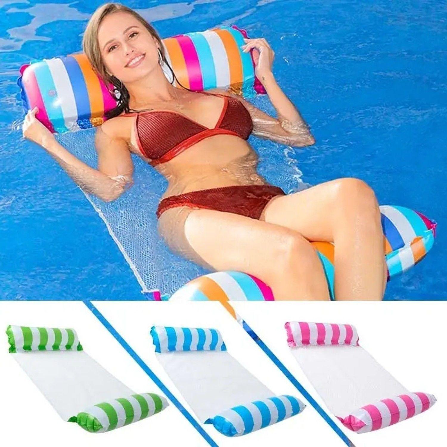 Flotador Cama Silla Hamaca Inflable Rayas 130cm Piscina-1