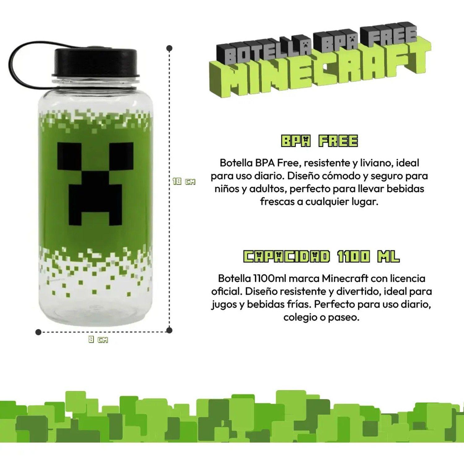 Botella Minecraft 1100ml Creeper Bpa Free Plástico Niños-2