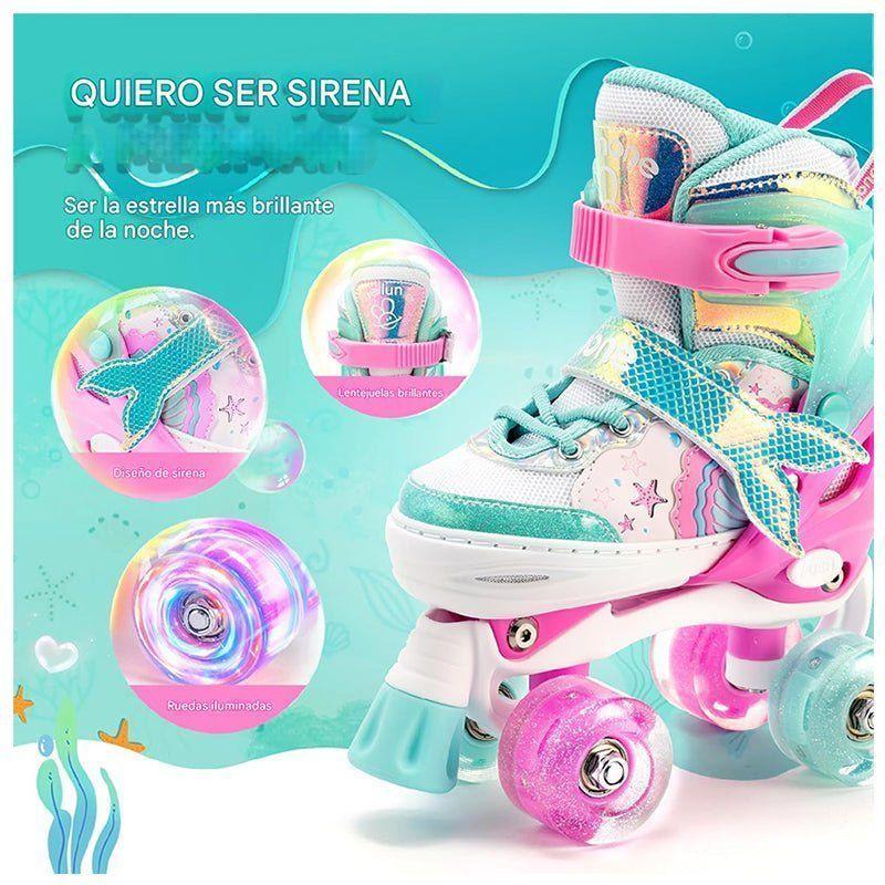 Patines 4 Ruedas Led Rupu Niñas Ajustable Sirena Aquagreen-5