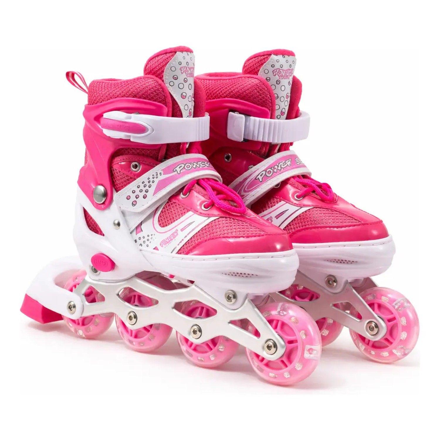 Patines En Linea Ajustable Rosado Para Niñas Rueda Led-0